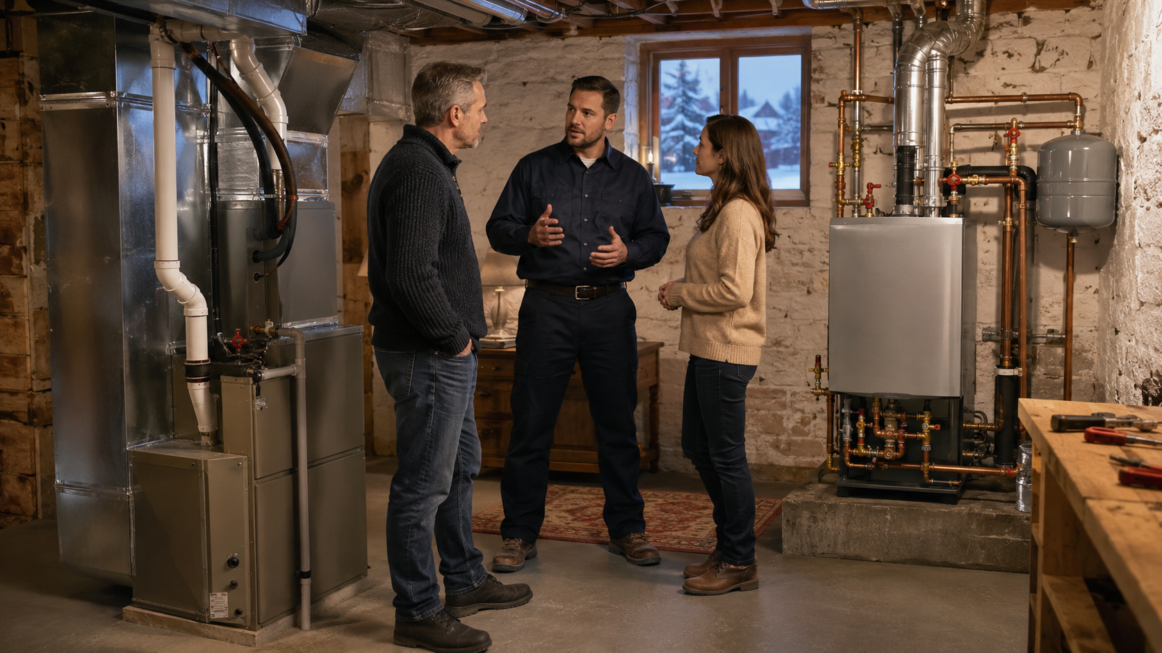 Homeowner compares replacing a furnace and air conditioner together during a coordinated HVAC installation